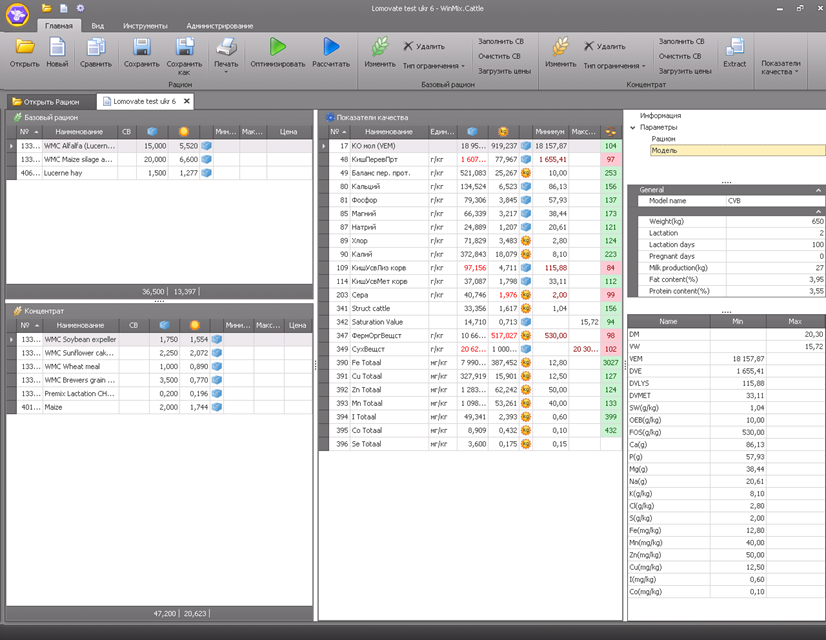WinMix.Cattle Ration Calculator program